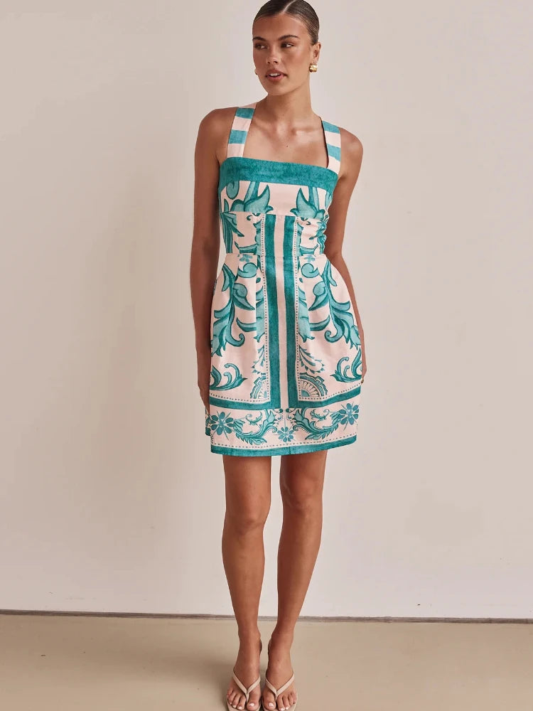 Printed Bohemian Colorblock Mini Dress