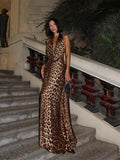 Leopard Printed Maxi Dress Backless Sleeveless for Evening Party
