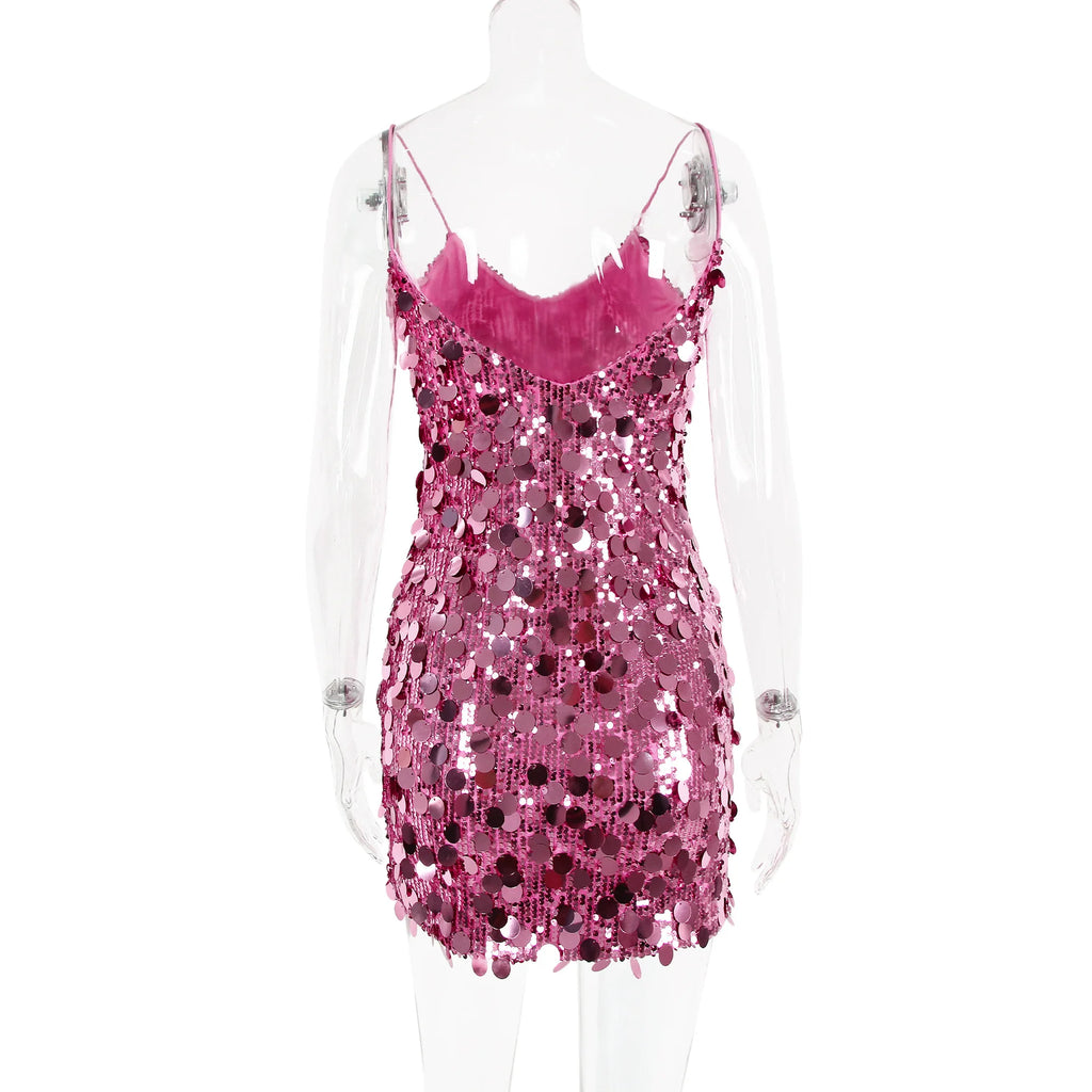 Minikleid mit glänzenden Pailletten, rosa, ärmellos