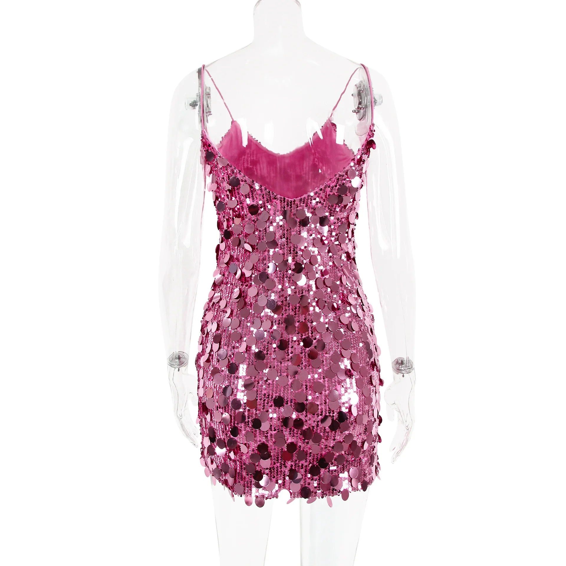 Minikleid mit glänzenden Pailletten, rosa, ärmellos