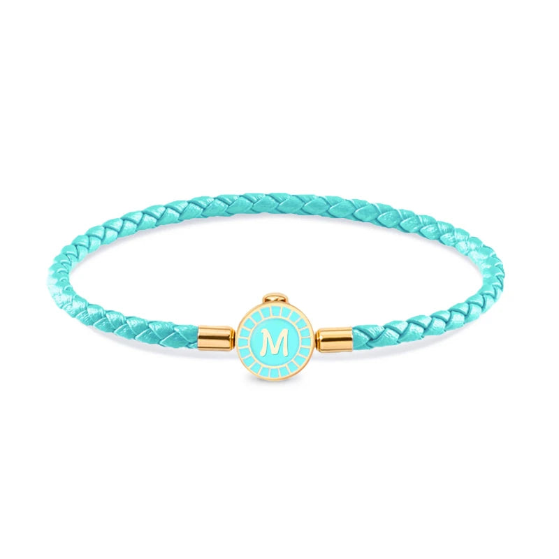 Classic A-Z Initial Letters Bracelets Stainless Steel Braided Leather