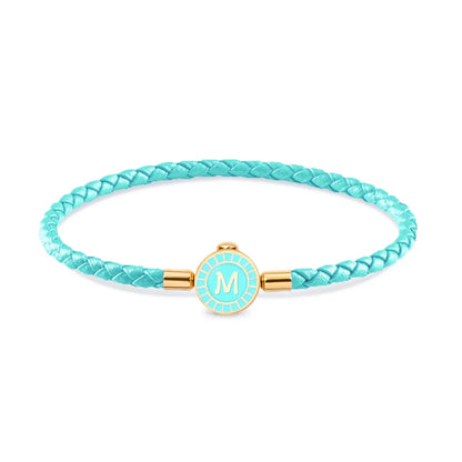 Classic A-Z Initial Letters Bracelets Stainless Steel Braided Leather