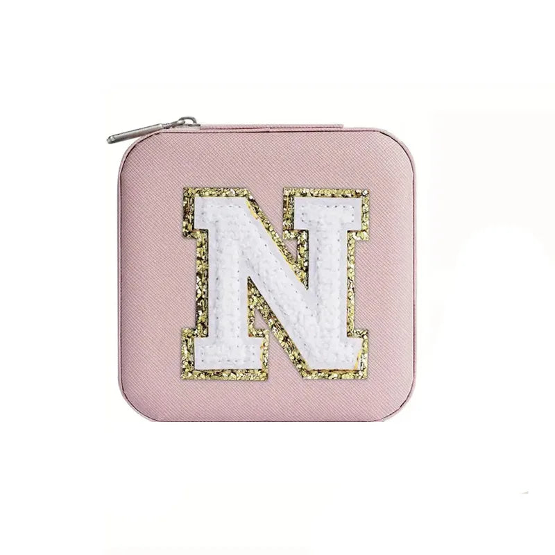 Custom Letter Jewelry Travel Case – Pink Varsity Collection