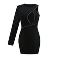 Black One-Shoulder Chain Mini Dress