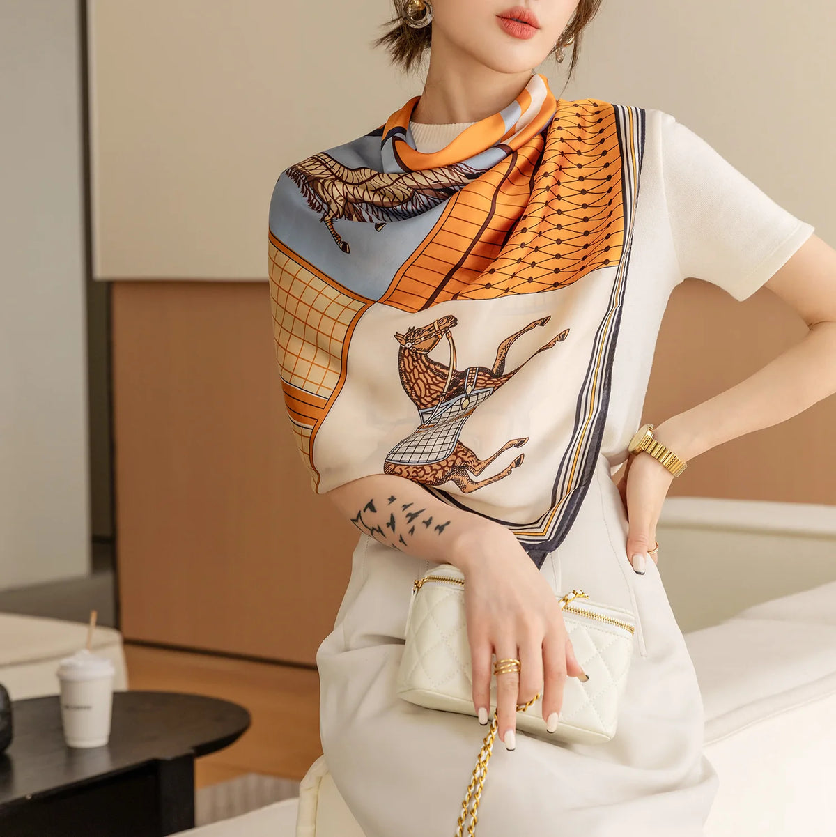 Horse Print Square Scarf – 110 x 110 cm