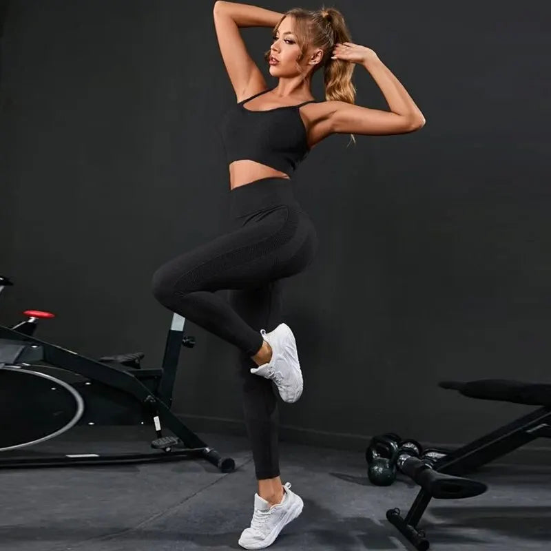 2-teiliges Damen-Trainingsanzug-Sportbekleidungsset mit Leggings und Oberteil mit hoher Taille