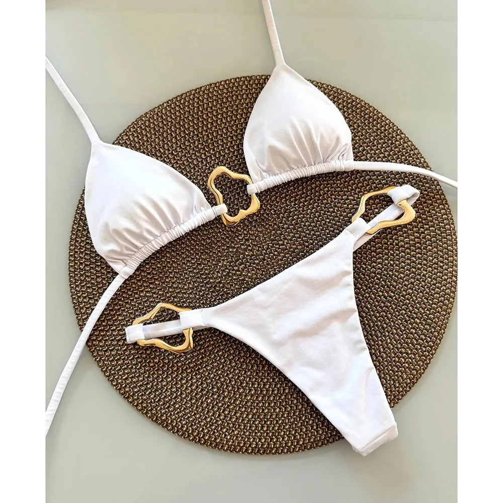 Bikini Solid Color Lace-up Split Two-piece Swimsuit