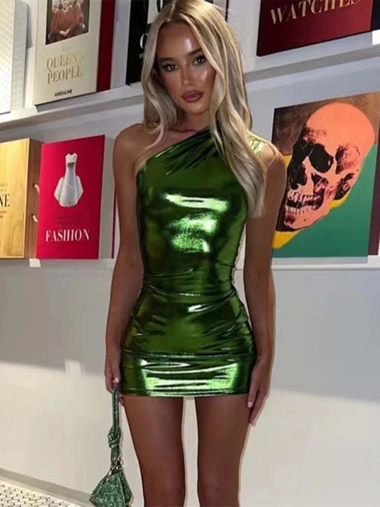 One Shoulder Bodycon Mini Foil Dress