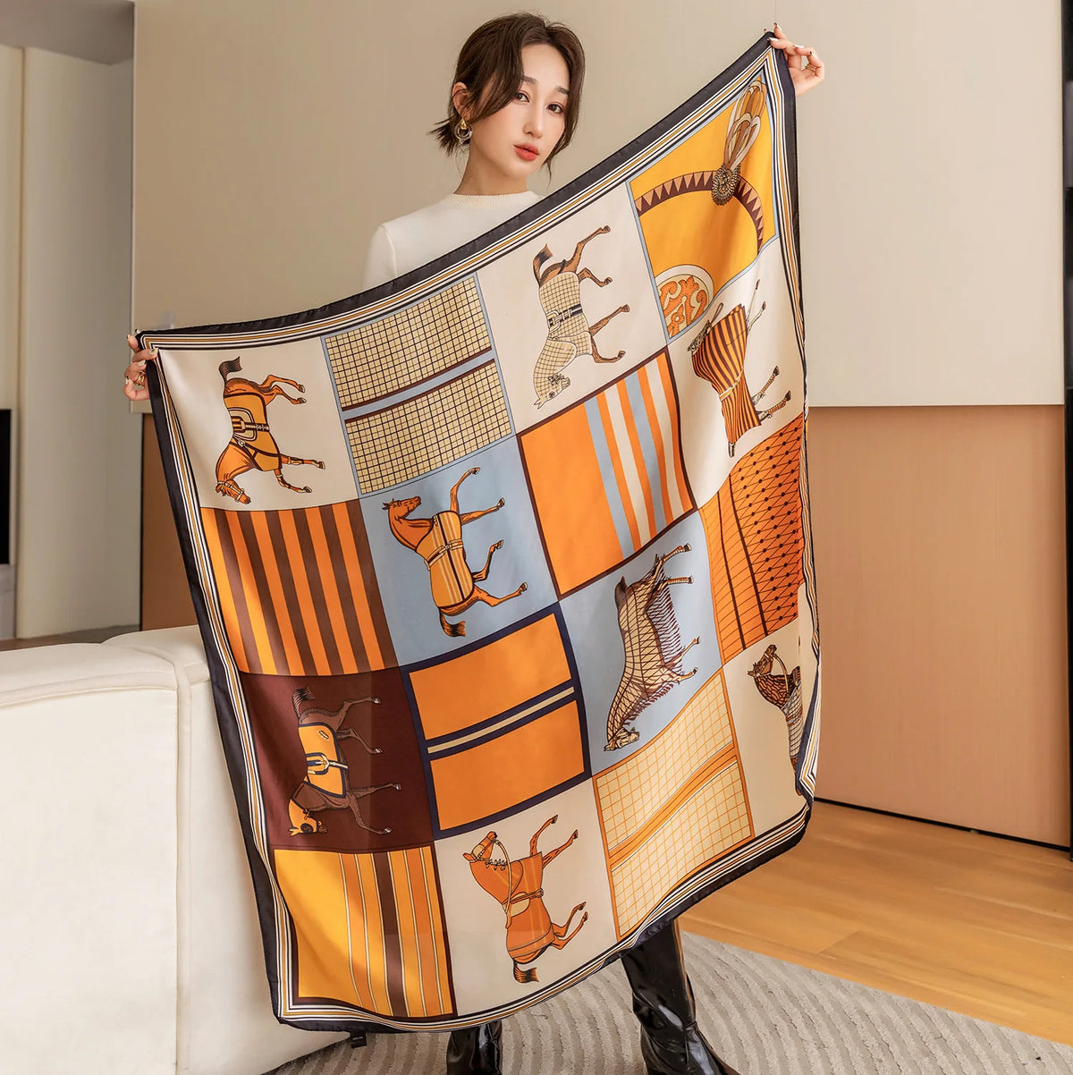 Horse Print Square Scarf – 110 x 110 cm