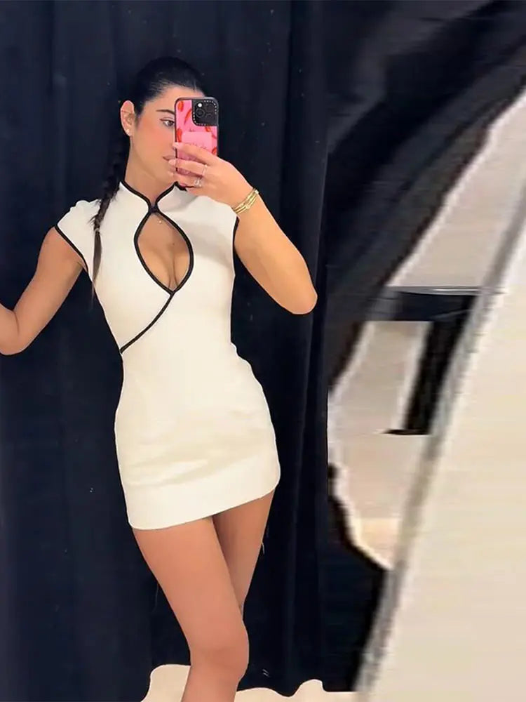 Chic Hollow Out Dress – Slim Fit Mini with Back Zipper