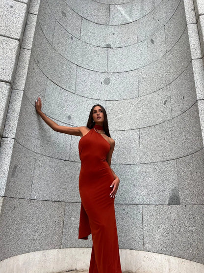 Vestido Longo Gola Suspensa Vermelho