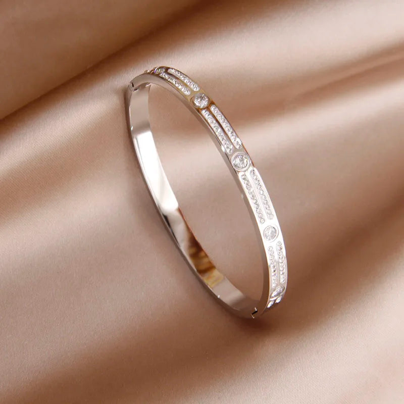 Stainless Steel Full Crystal Letter Charm Bracelet