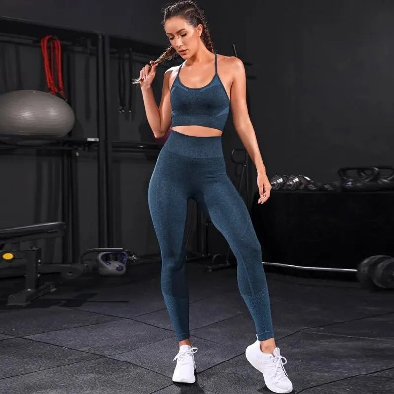 2-teiliges Damen-Trainingsanzug-Sportbekleidungsset mit Leggings und Oberteil mit hoher Taille