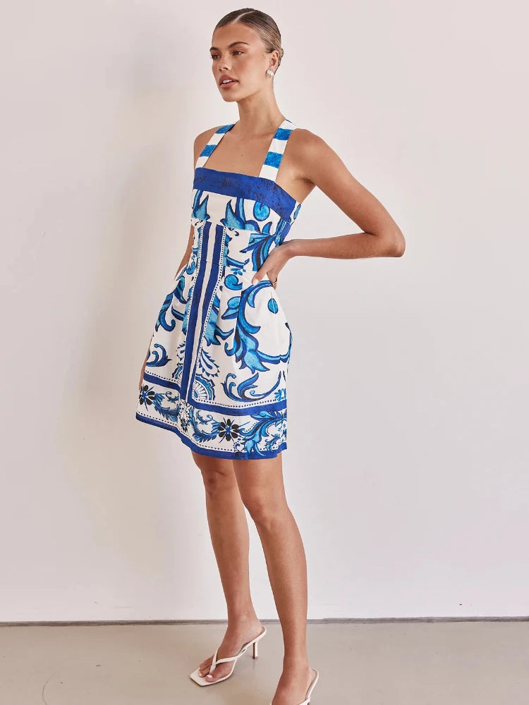 Printed Bohemian Colorblock Mini Dress