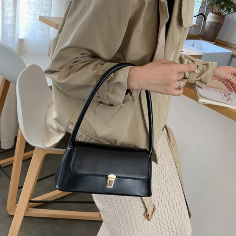Vintage Shoulder Bag – Solid Color Handbag