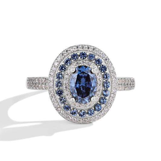1CT Oval Blue Moissanite Ring – Sterling Silver