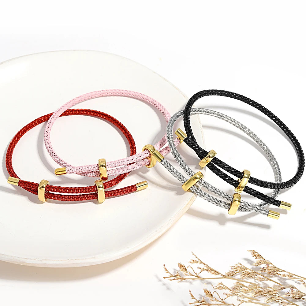 Trendy Red Thread String Bracelets Stainless Steel Gold