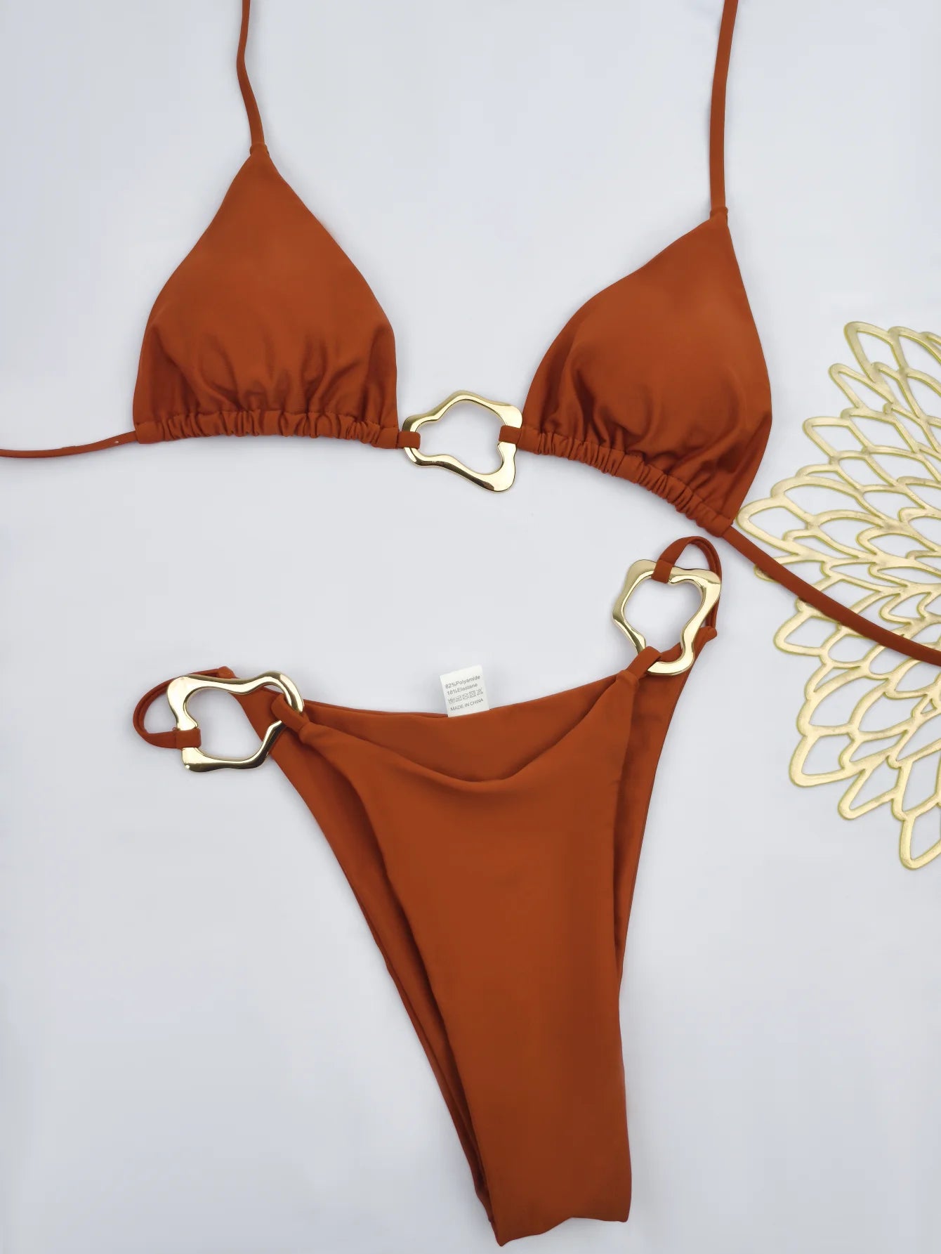 Bikini Solid Color Lace-up Split Two-piece Swimsuit
