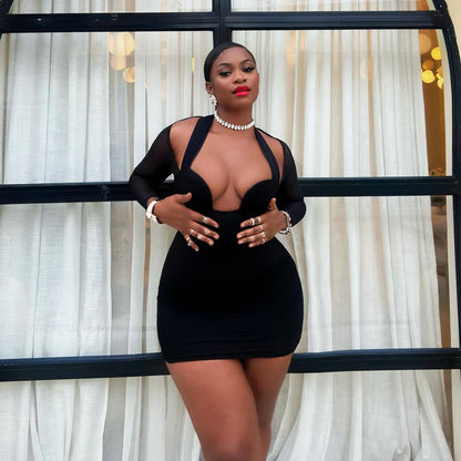 Miniabito a maniche lunghe in rete