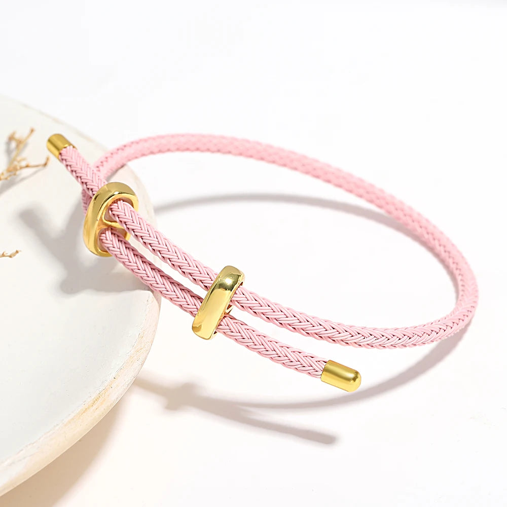 Trendy Red Thread String Bracelets Stainless Steel Gold