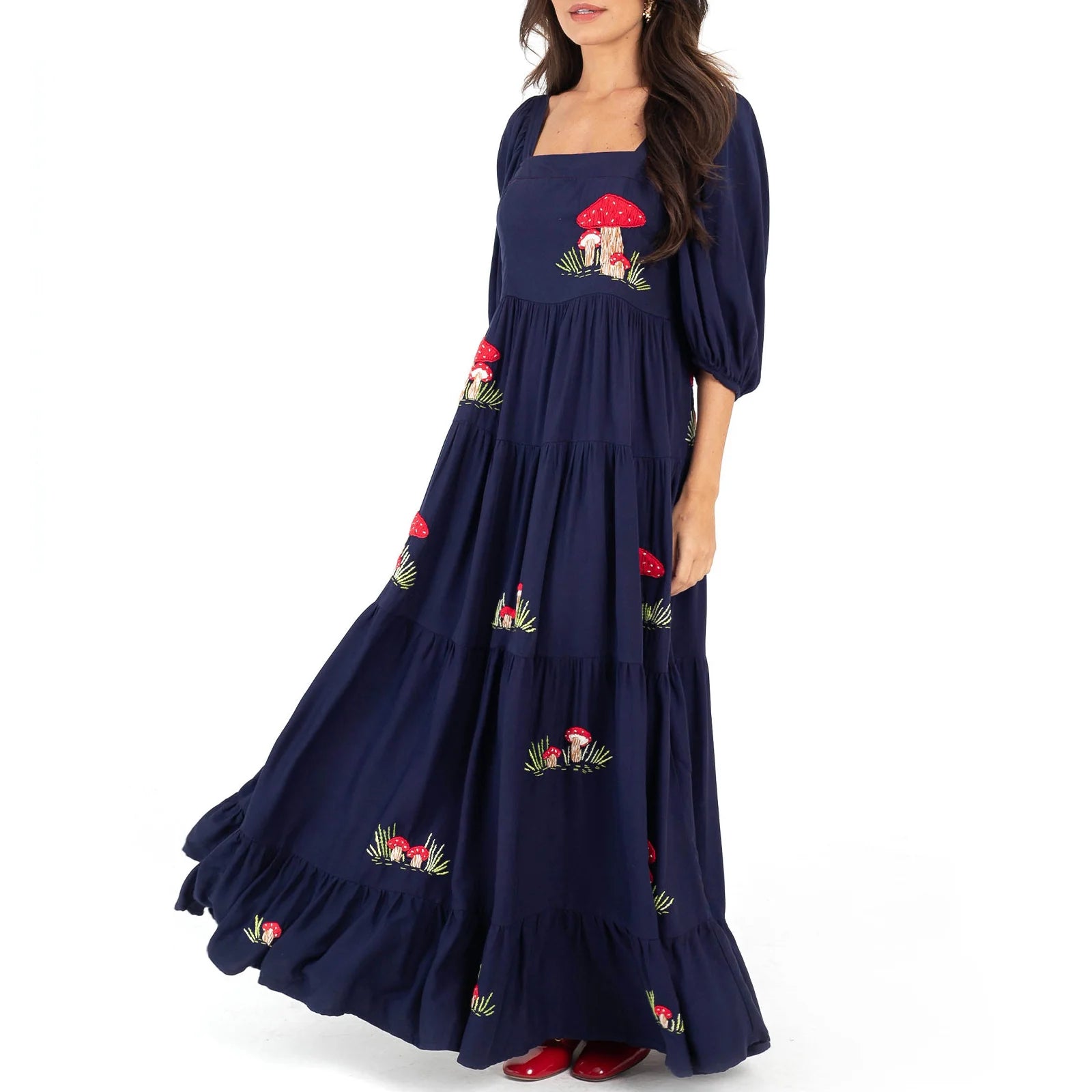 Embroidered Square-Neck Maxi Sundress