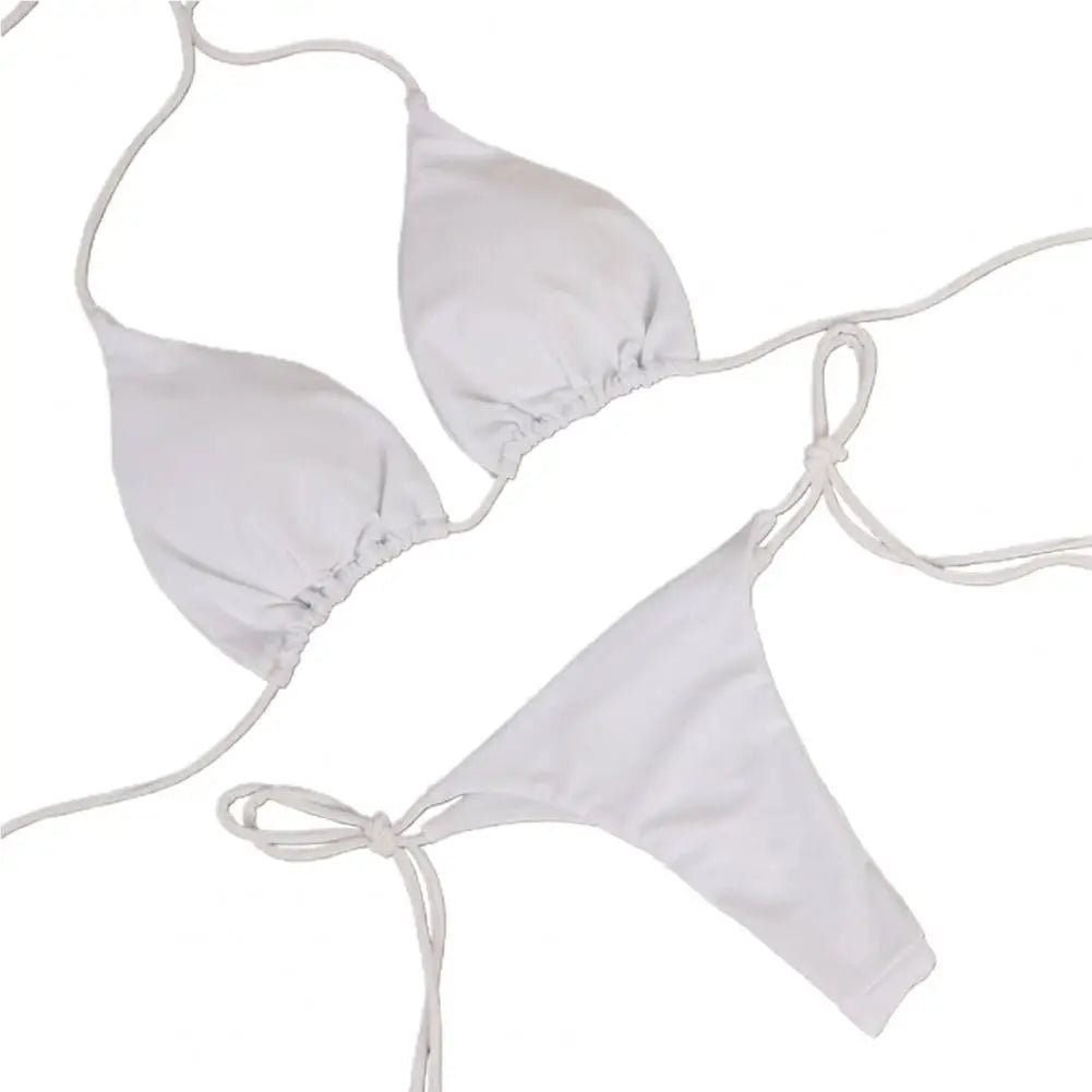 Conjunto de 2 peças de biquíni com alça de pescoço halter de cor sólida